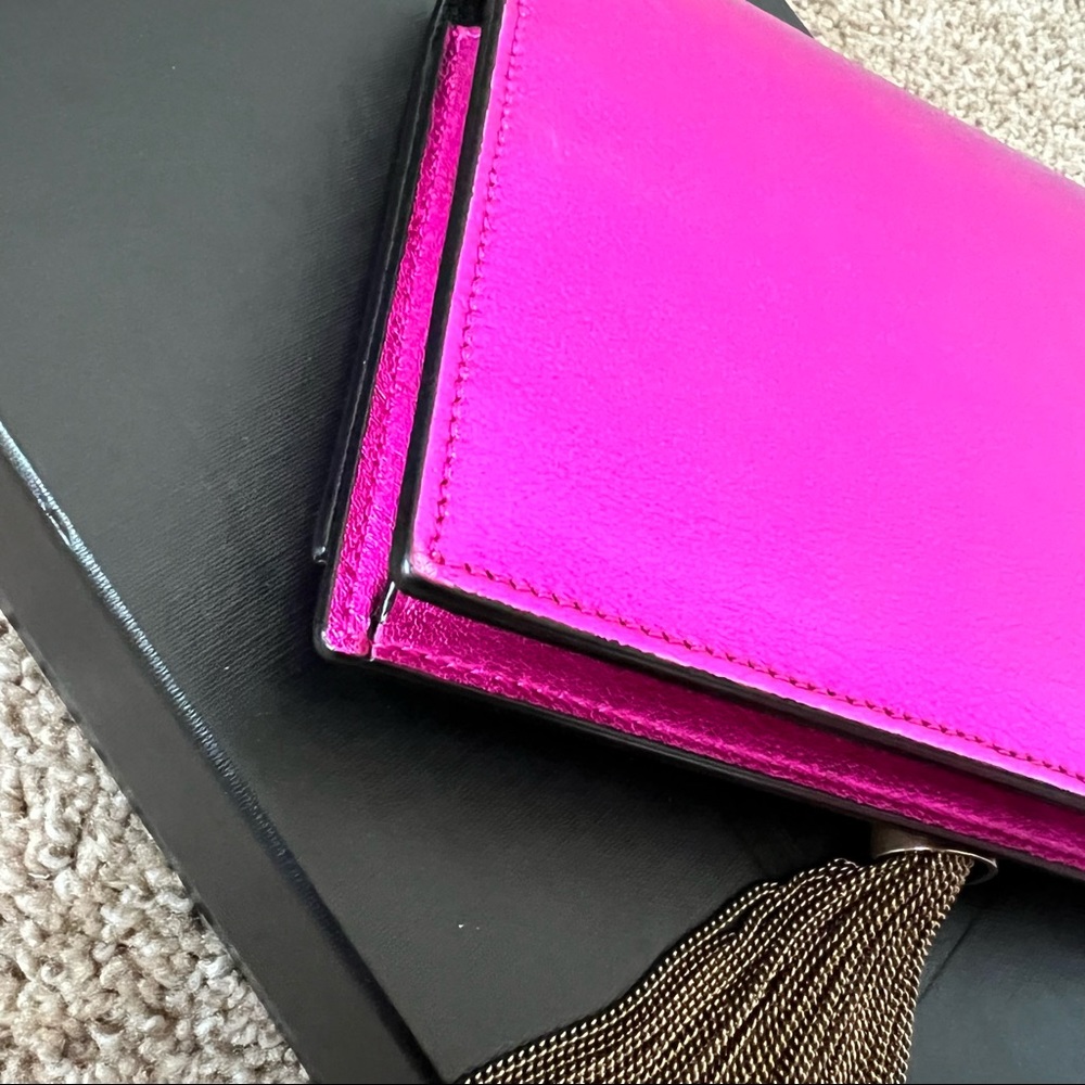 Saint Laurent Classic Monogram Leather Wallet On Chain W/ Tassel Metallic Pink - Picture 12 of 16